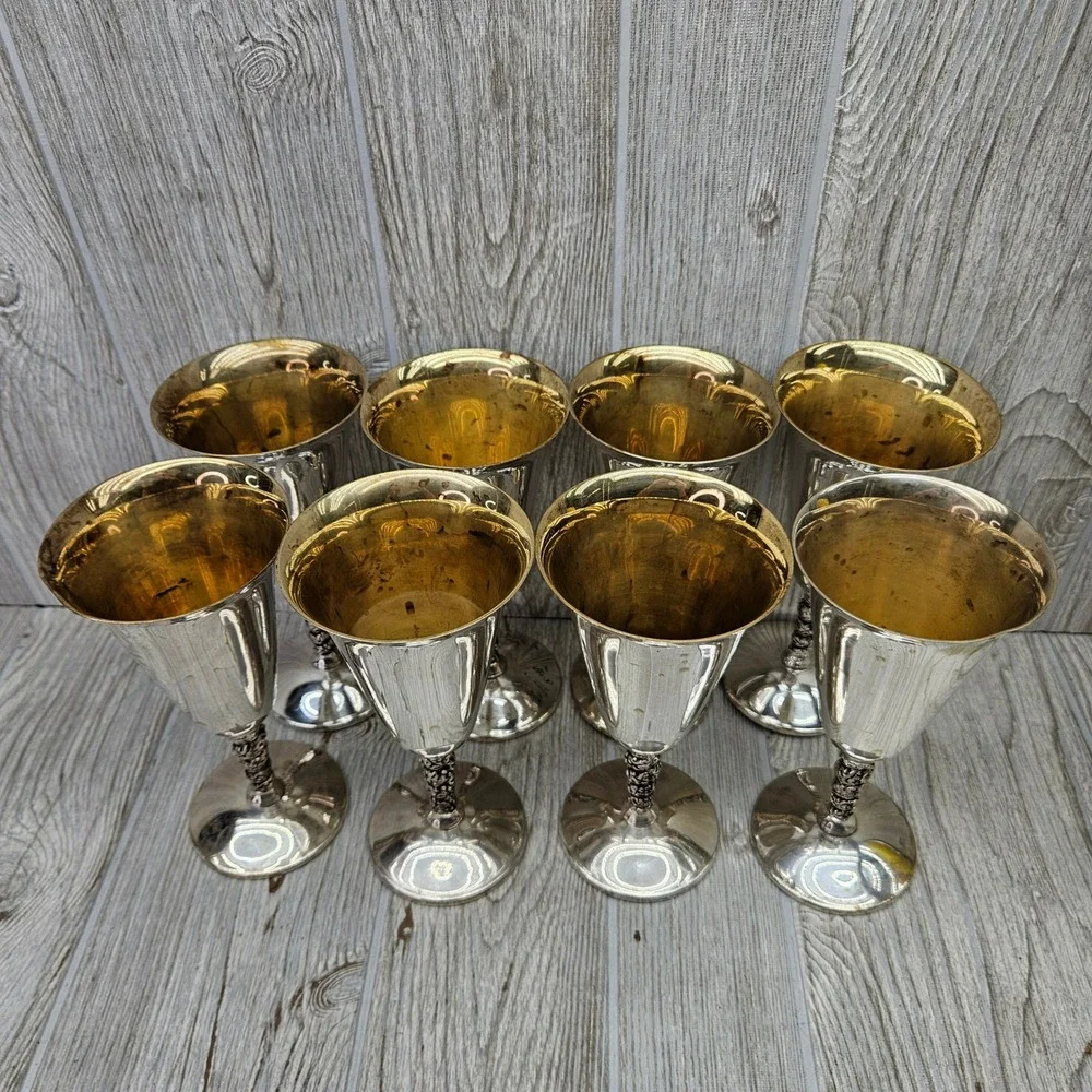 Valero EPB Silver Plated Water Goblets Set of 8 Grape Made in Spain Wine 7in